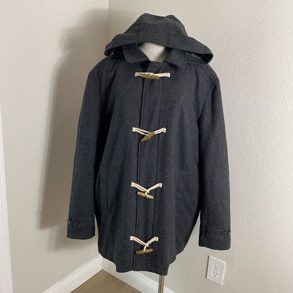 Gap Womens Plus XXL Gray Duffle Coat Hood & Toggle Closure Wool Blend Peacoat - Picture 1 of 10